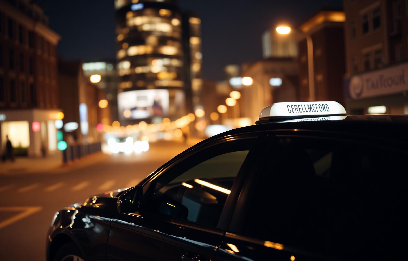 Primeride taxi in Chelmsford at night
